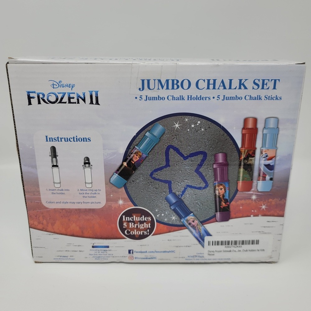 Disney Frozen II Jumbo Chalk Set 5 Holders & Chalk Sticks Outdoor Fun - Picture 3 of 4
